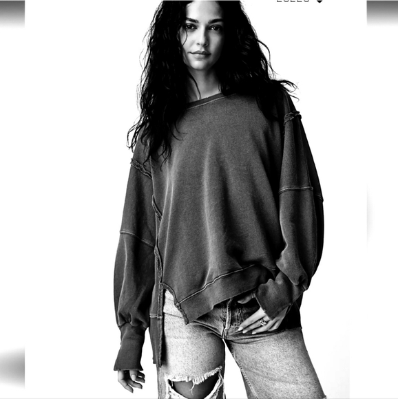 FREE PEOPLE CAMDEN Sweatshirt in Washed Black XS nwot - Picture 8 of 8